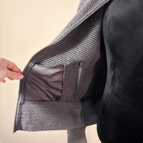 90 Degree by Reflex Gray Textured Funnel Neck Full-Zip Hoodie Thumbholes Size M - Picture 7 of 16